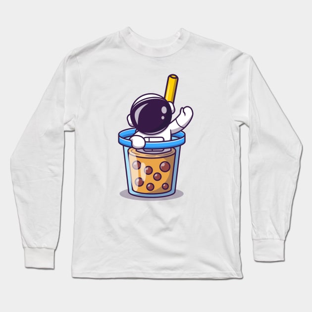 Cute Astronaut In Boba Milk Tea Cup Long Sleeve T-Shirt by Catalyst Labs